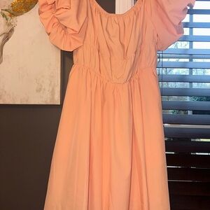 Peach Puff Sleeve Shoulder Mini Dress